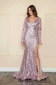 Vestido ajustado de lentejuelas y manga larga de Poly USA 9010