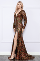Vestido ajustado de lentejuelas y manga larga de Poly USA 9010
