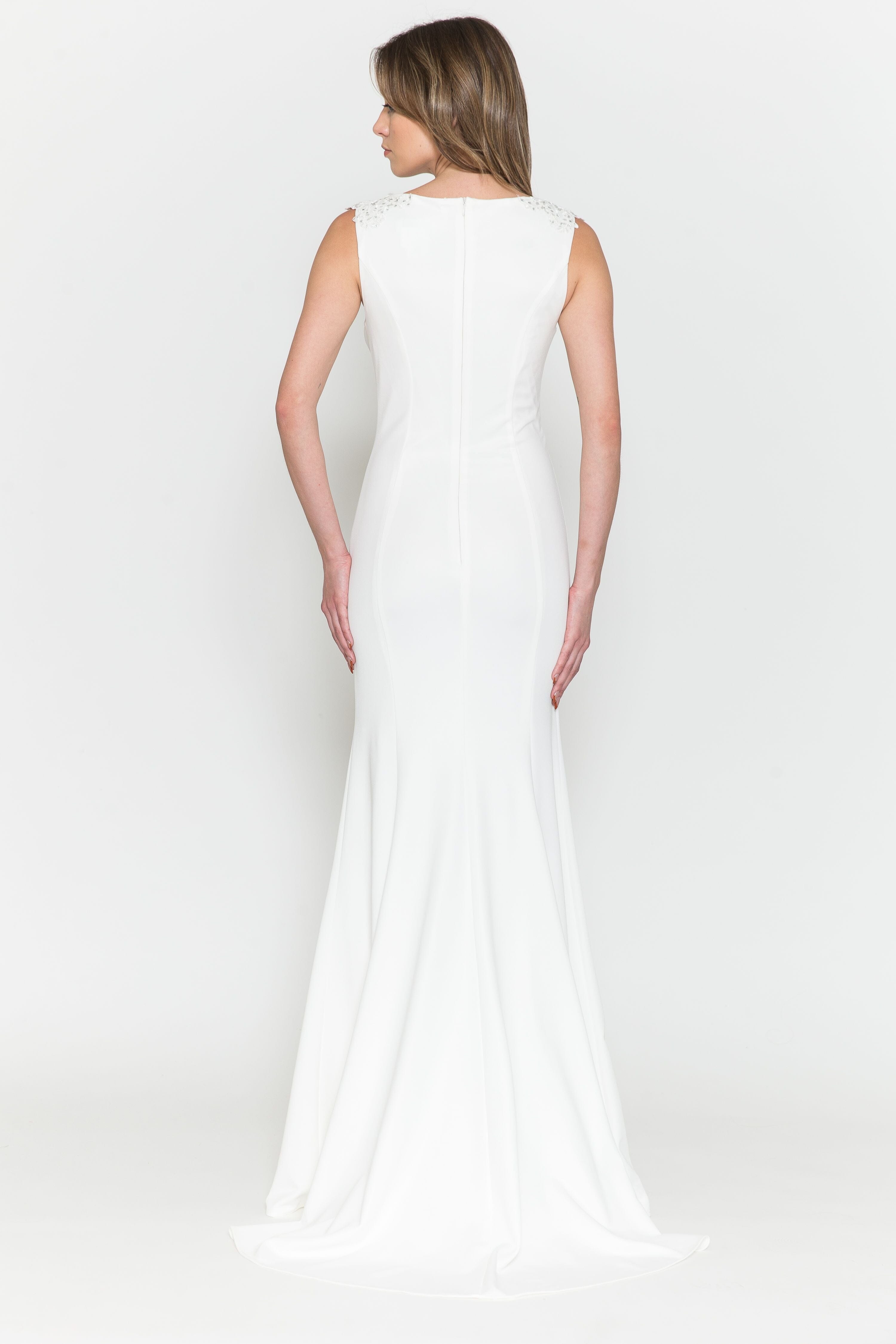 Poly USA 8566 Fitted Long Sleeveless Cape Dress 8566| FormalDressShops