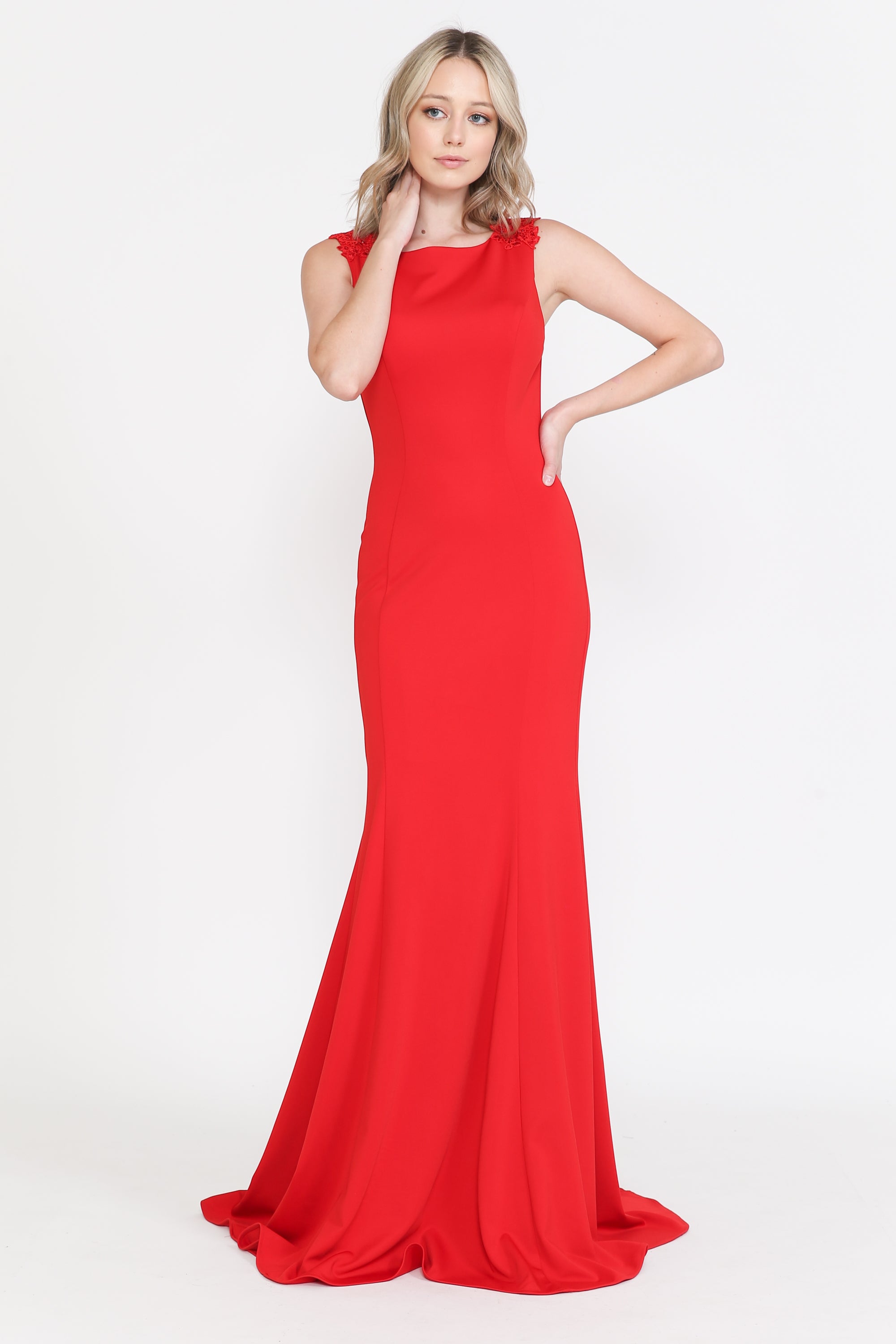 Poly USA 8566 Fitted Long Sleeveless Cape Dress 8566| FormalDressShops