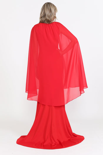 Poly USA 8566 Fitted Long Sleeveless Cape Dress 8566| FormalDressShops