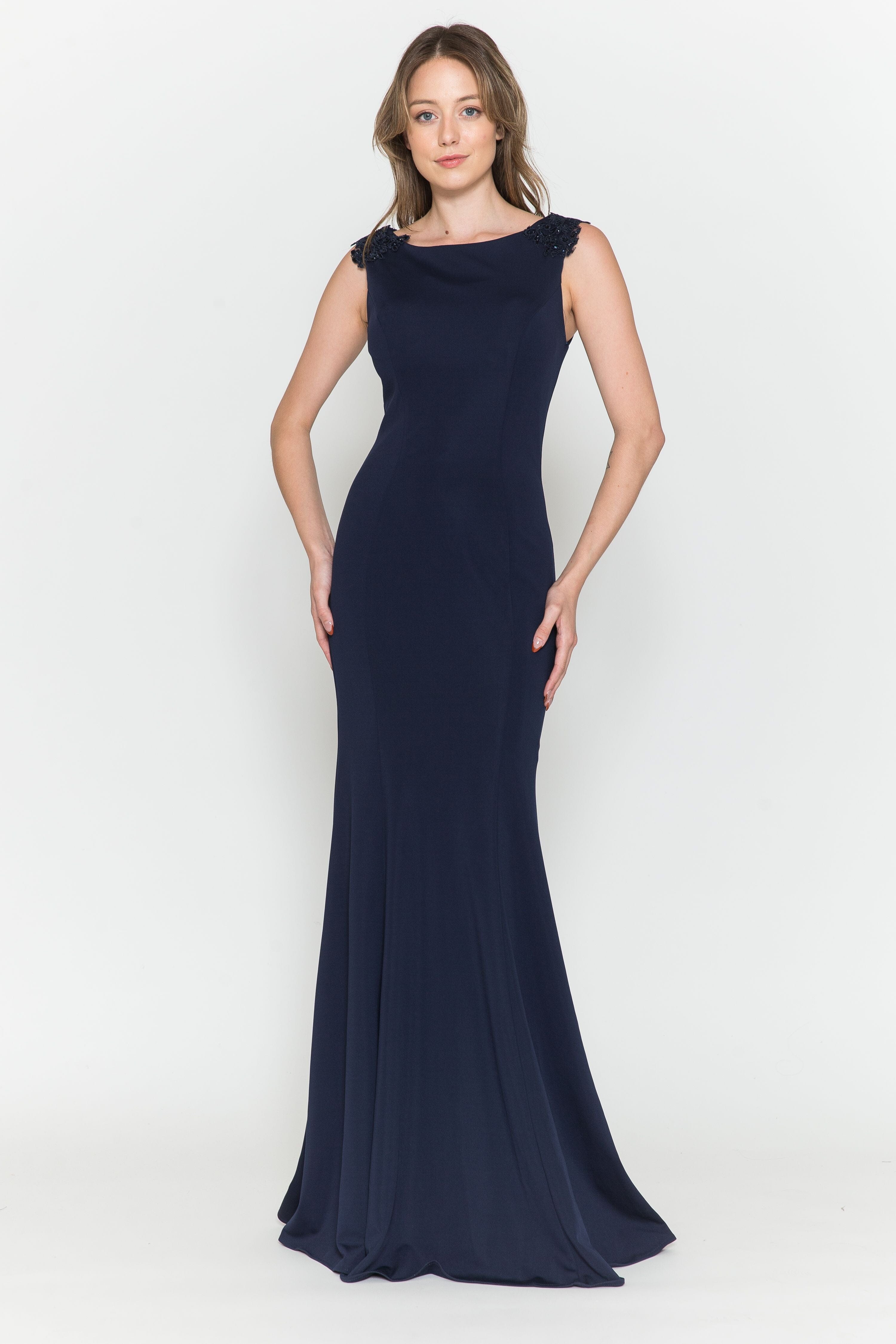 Poly USA 8566 Fitted Long Sleeveless Cape Dress 8566| FormalDressShops