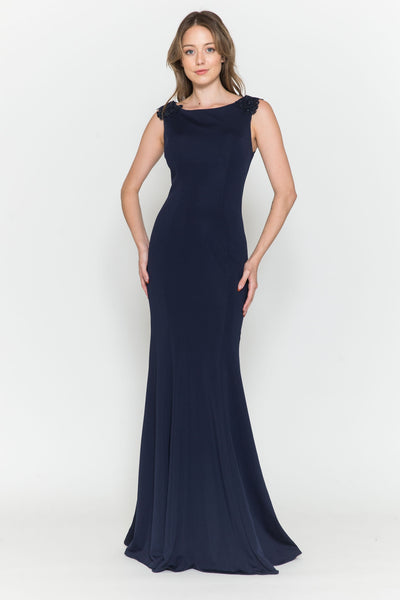 Poly USA 8566 Fitted Long Sleeveless Cape Dress 8566| FormalDressShops