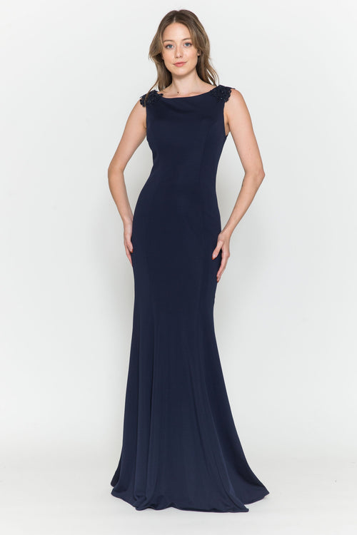Poly USA 8566 Fitted Long Sleeveless Cape Dress 8566| FormalDressShops