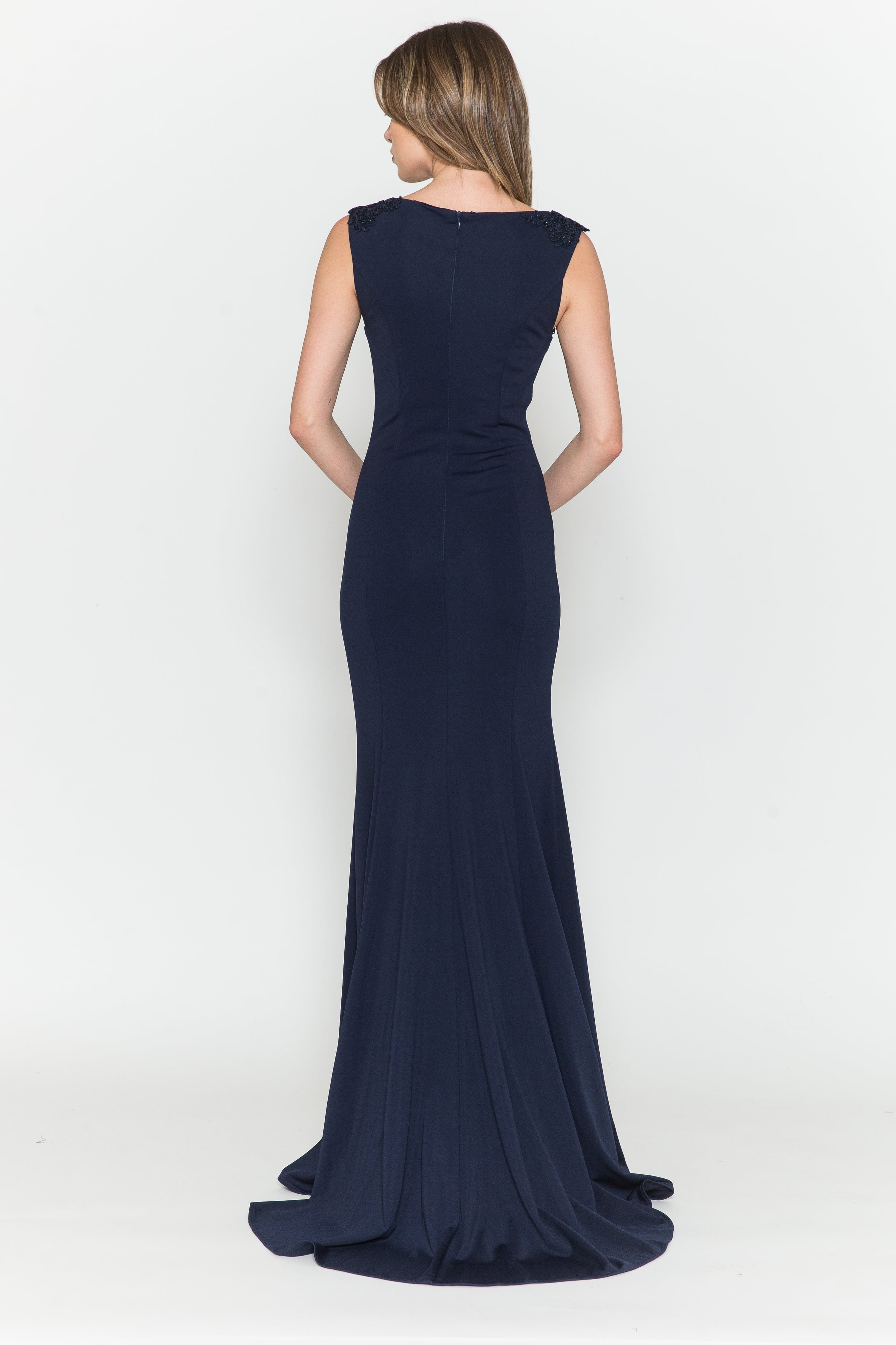 Poly USA 8566 Fitted Long Sleeveless Cape Dress 8566| FormalDressShops