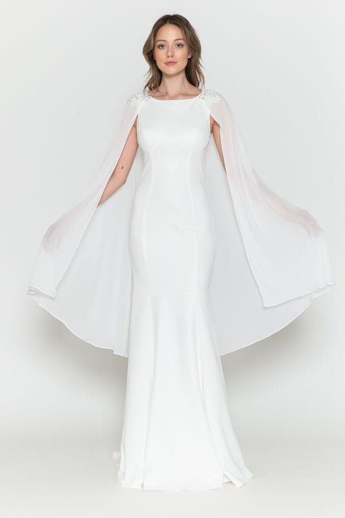 Poly USA 8566 Fitted Long Sleeveless Cape Dress 8566| FormalDressShops