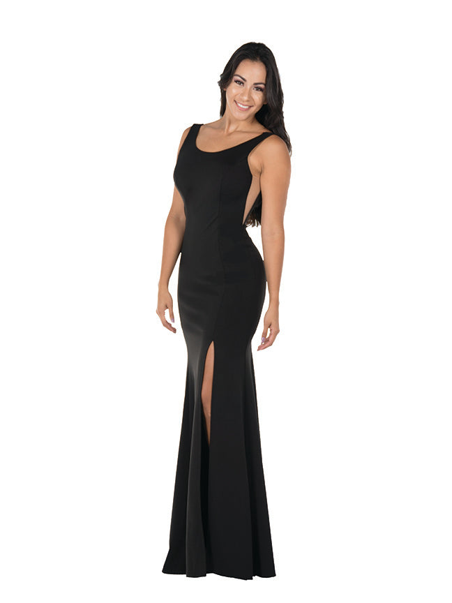 Poly USA 8168 Vestidos de dama de honor largos, sin mangas, sencillos, con aberturas laterales