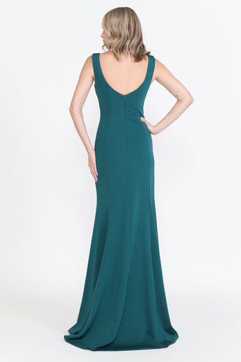 Poly USA 8152 Fitted Long Sleeveless V-Neck Dress