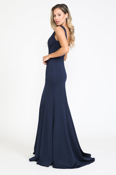 Poly USA 8152 Fitted Long Sleeveless V-Neck Dress