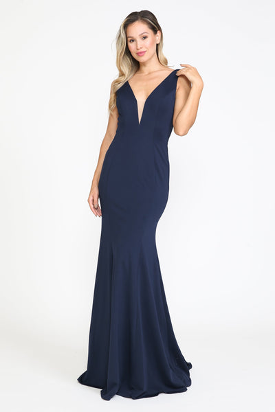 Poly USA 8152 Fitted Long Sleeveless V-Neck Dress