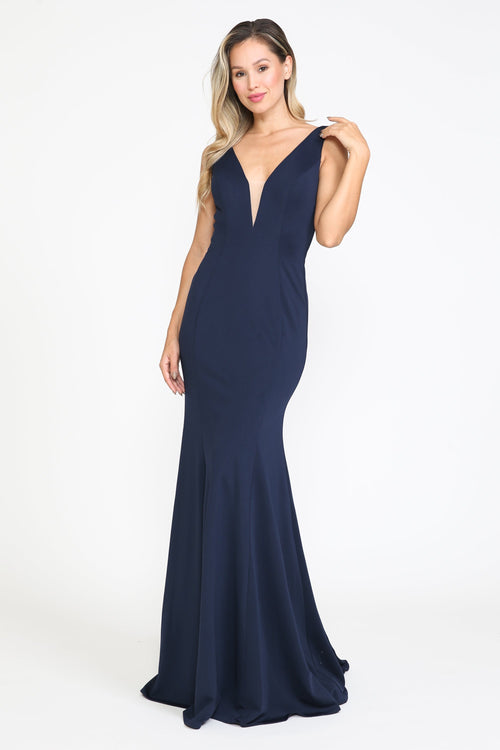 Poly USA 8152 Fitted Long Sleeveless V-Neck Dress
