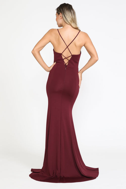 Poly USA 8376 Fitted Long Square Neck Dress with Slit