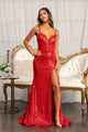 Fitted Metallic Sequin Slit Gown by Elizabeth K GL3050 - XS / Red - Long Formal Dresses