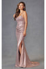 Fitted Metallic Sleeveless Slit Gown by Juliet JT2494S - Dress