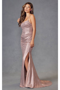 Fitted Metallic Sleeveless Slit Gown by Juliet JT2494S - Dress