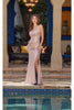 Fitted Metallic Sleeveless Slit Gown by Juliet JT2494S - Dress