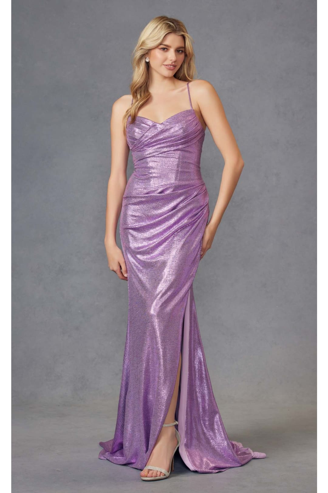 Fitted Metallic Sleeveless Slit Gown by Juliet JT2494S - Dress