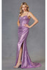 Fitted Metallic Sleeveless Slit Gown by Juliet JT2494S - Dress