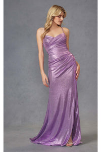 Fitted Metallic Sleeveless Slit Gown by Juliet JT2494S - Dress