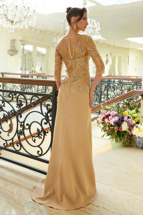 Fitted Mid-Sleeve Slit Gown by GLS Gloria GL3562 - Long Formal Dresses