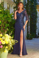 Fitted Mid-Sleeve Slit Gown by GLS Gloria GL3562 - XS / Navy - Long Formal Dresses