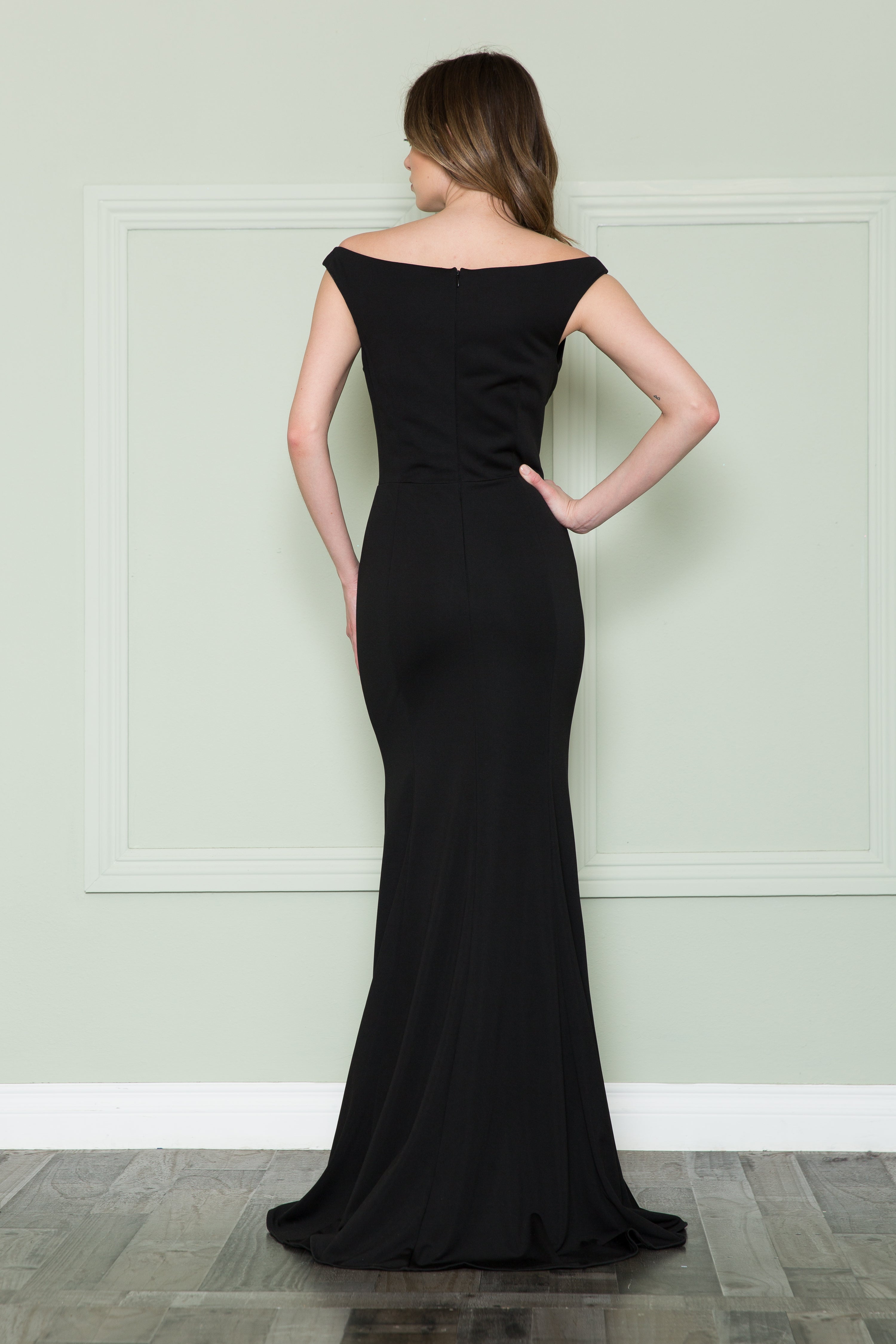 Poly USA 8724 Fitted Off Shoulder Jersey Dress