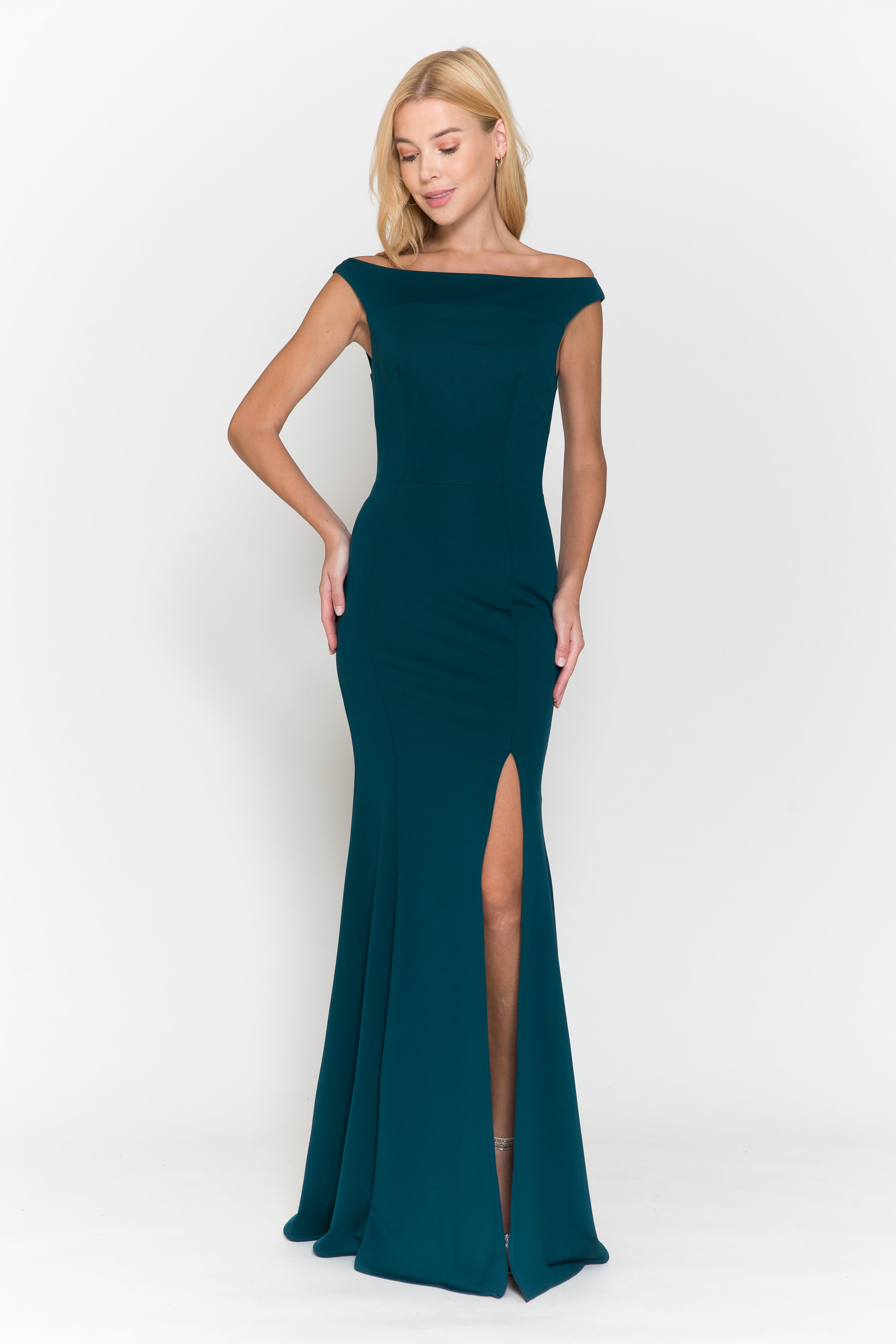 Poly USA 8724 Fitted Off Shoulder Jersey Dress