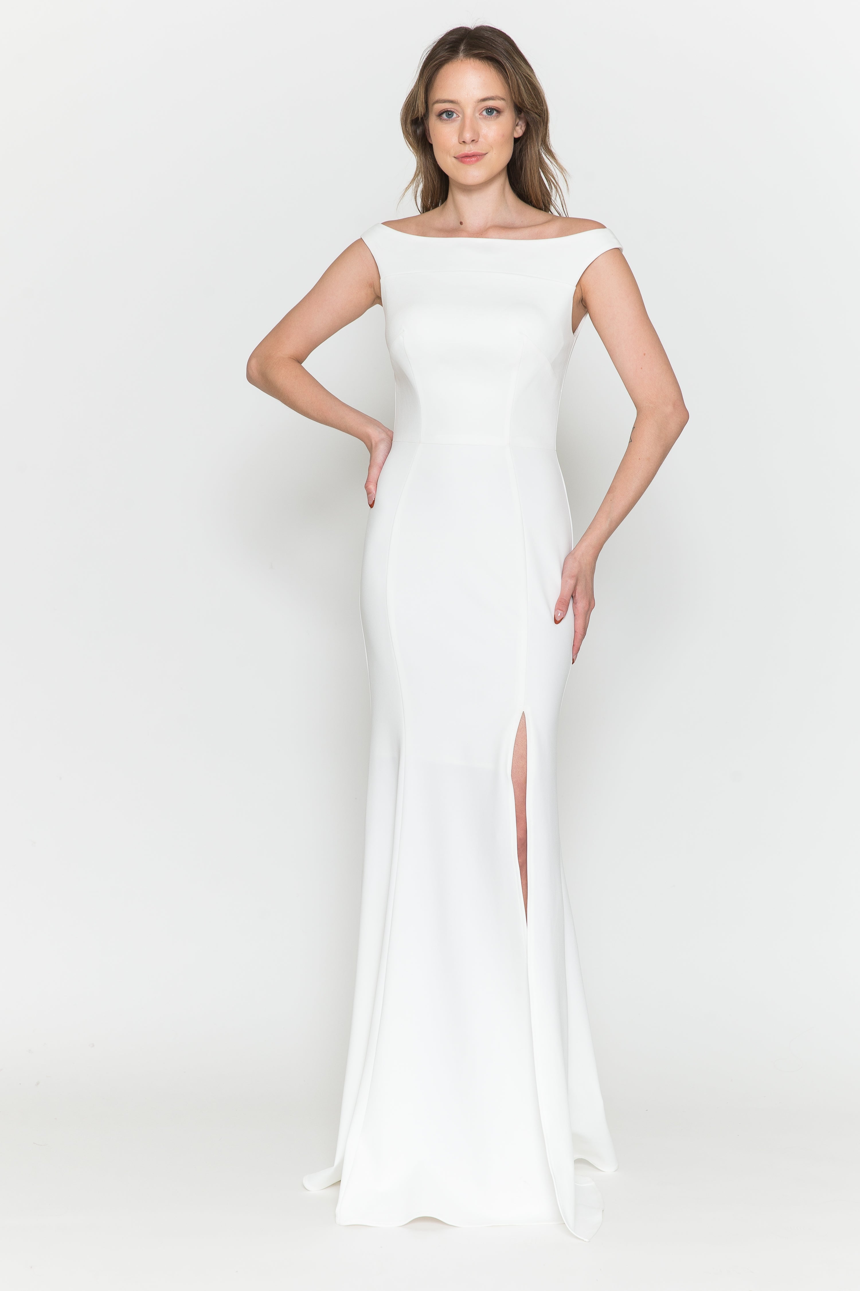 Poly USA 8724 Fitted Off Shoulder Jersey Dress