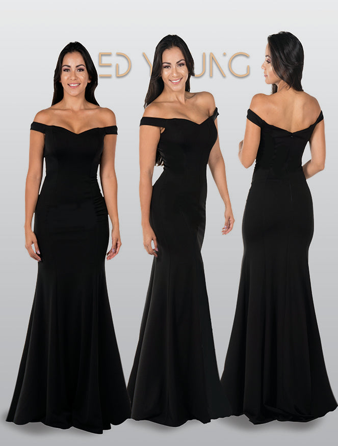 Poly USA 8160 Fitted Off Shoulder Jersey Gown