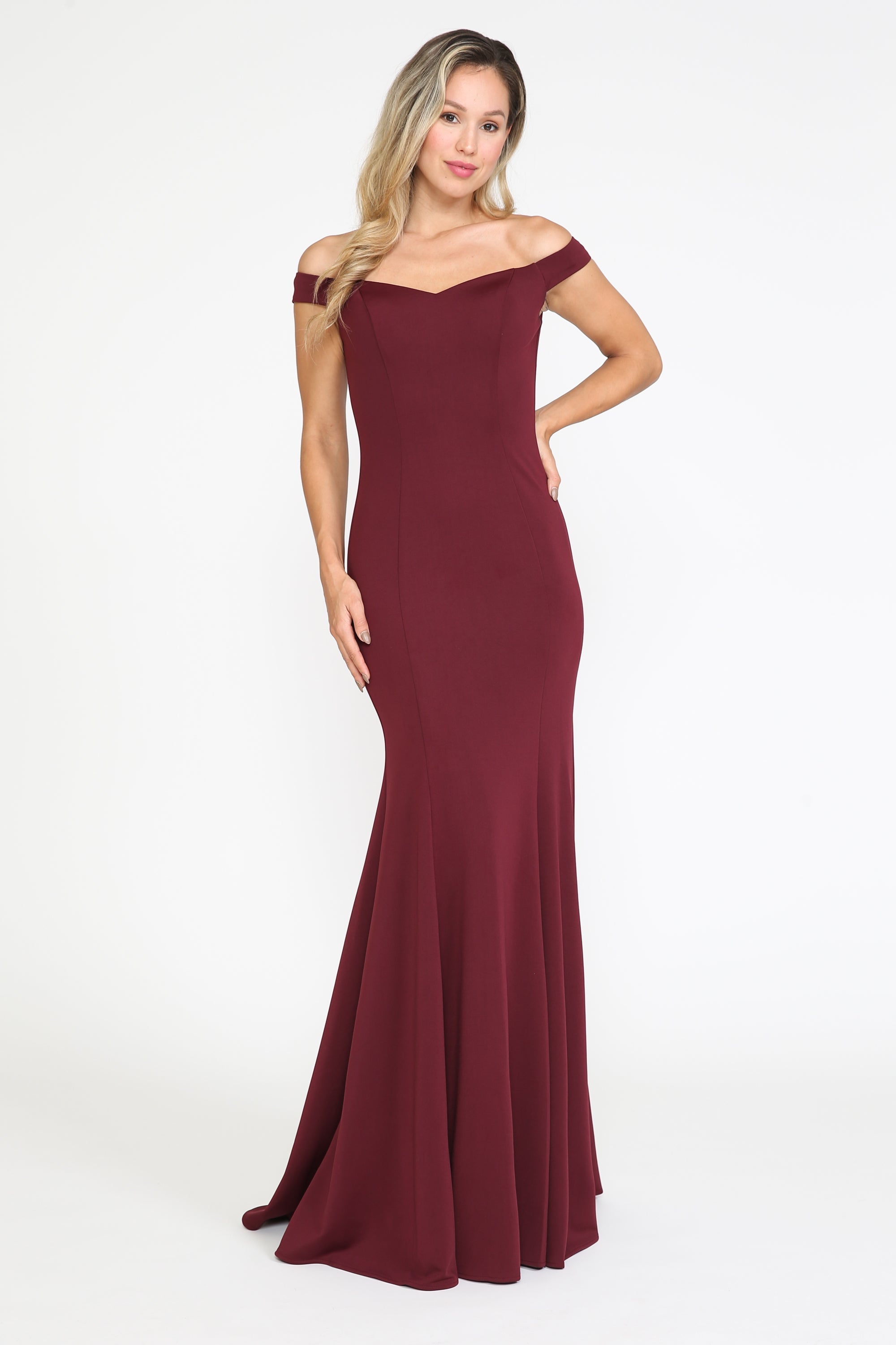 Poly USA 8160 Fitted Off Shoulder Jersey Gown