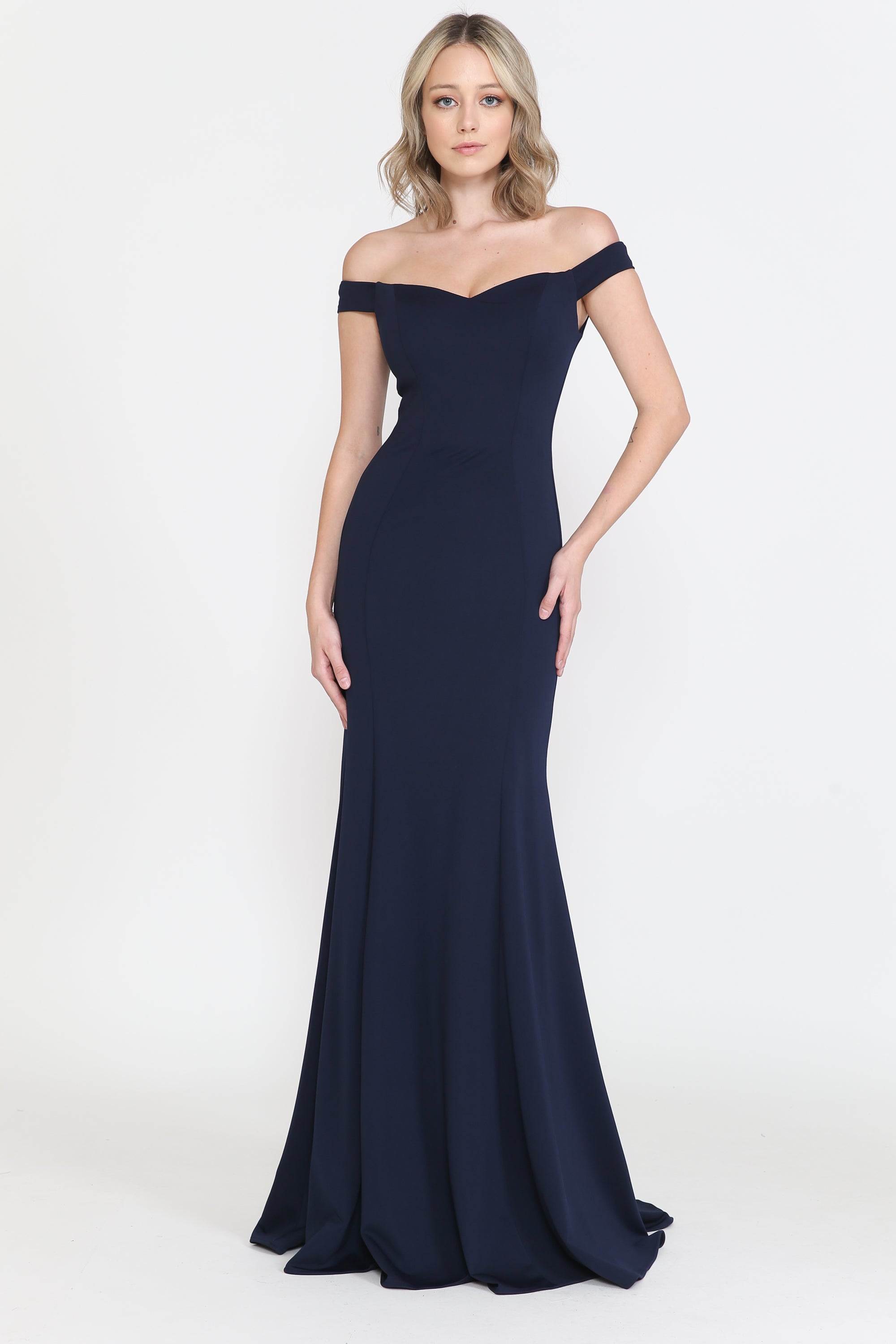 Poly USA 8160 Fitted Off Shoulder Jersey Gown