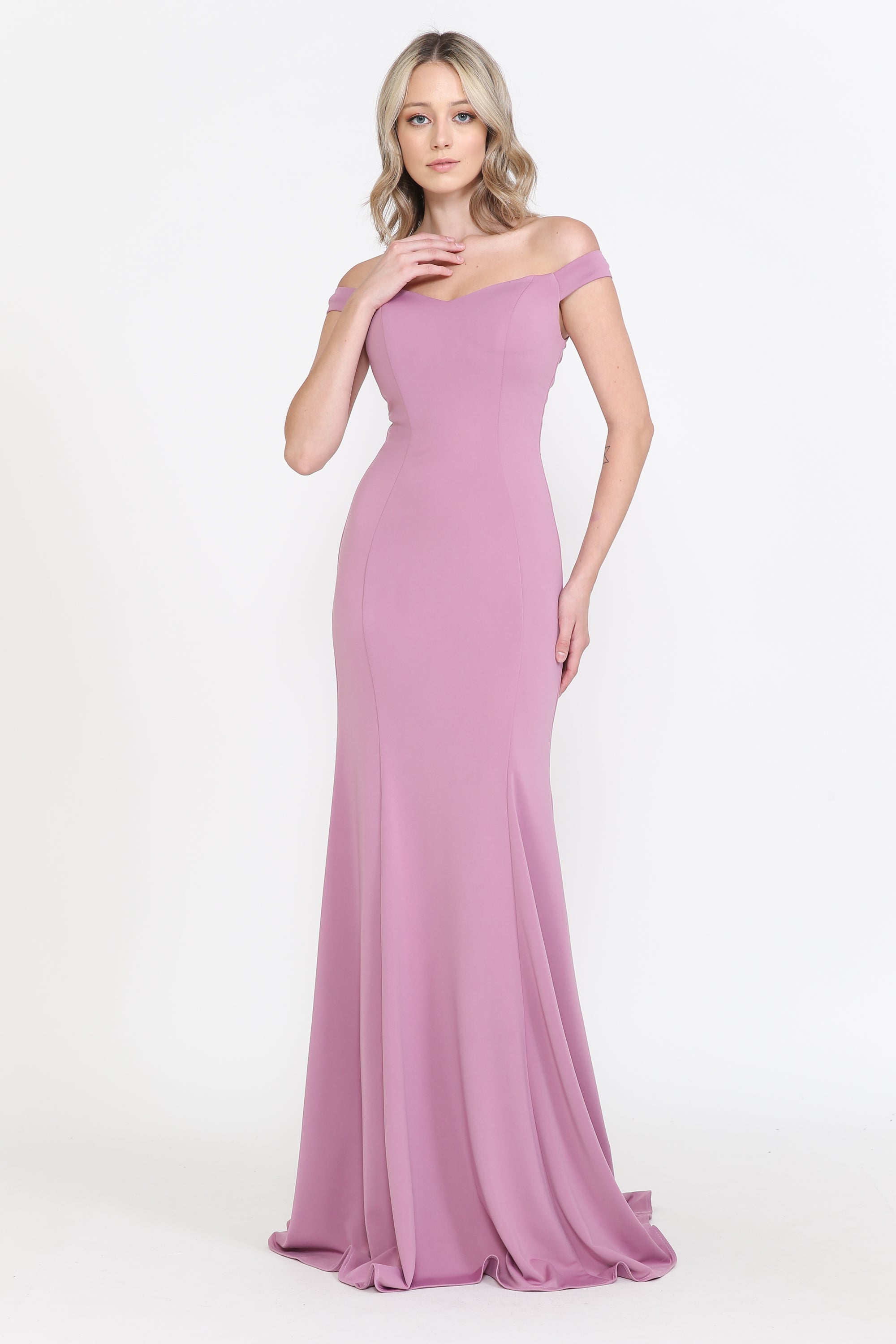 Poly USA 8160 Fitted Off Shoulder Jersey Gown