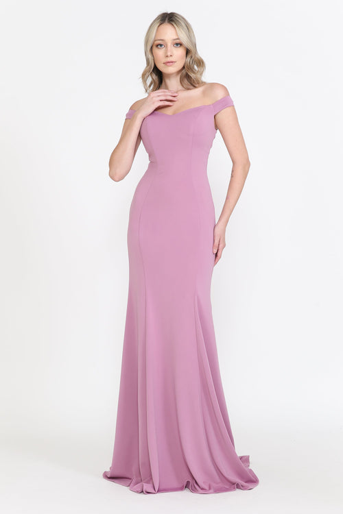 Poly USA 8160 Fitted Off Shoulder Jersey Gown
