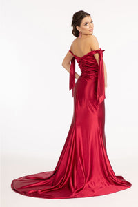 Fitted Off Shoulder Satin Gown by Elizabeth K GL3059 - Long Formal Dresses