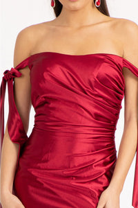 Fitted Off Shoulder Satin Gown by Elizabeth K GL3059 - Long Formal Dresses