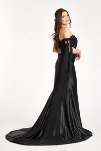 Fitted Off Shoulder Satin Gown by Elizabeth K GL3059 - Long Formal Dresses