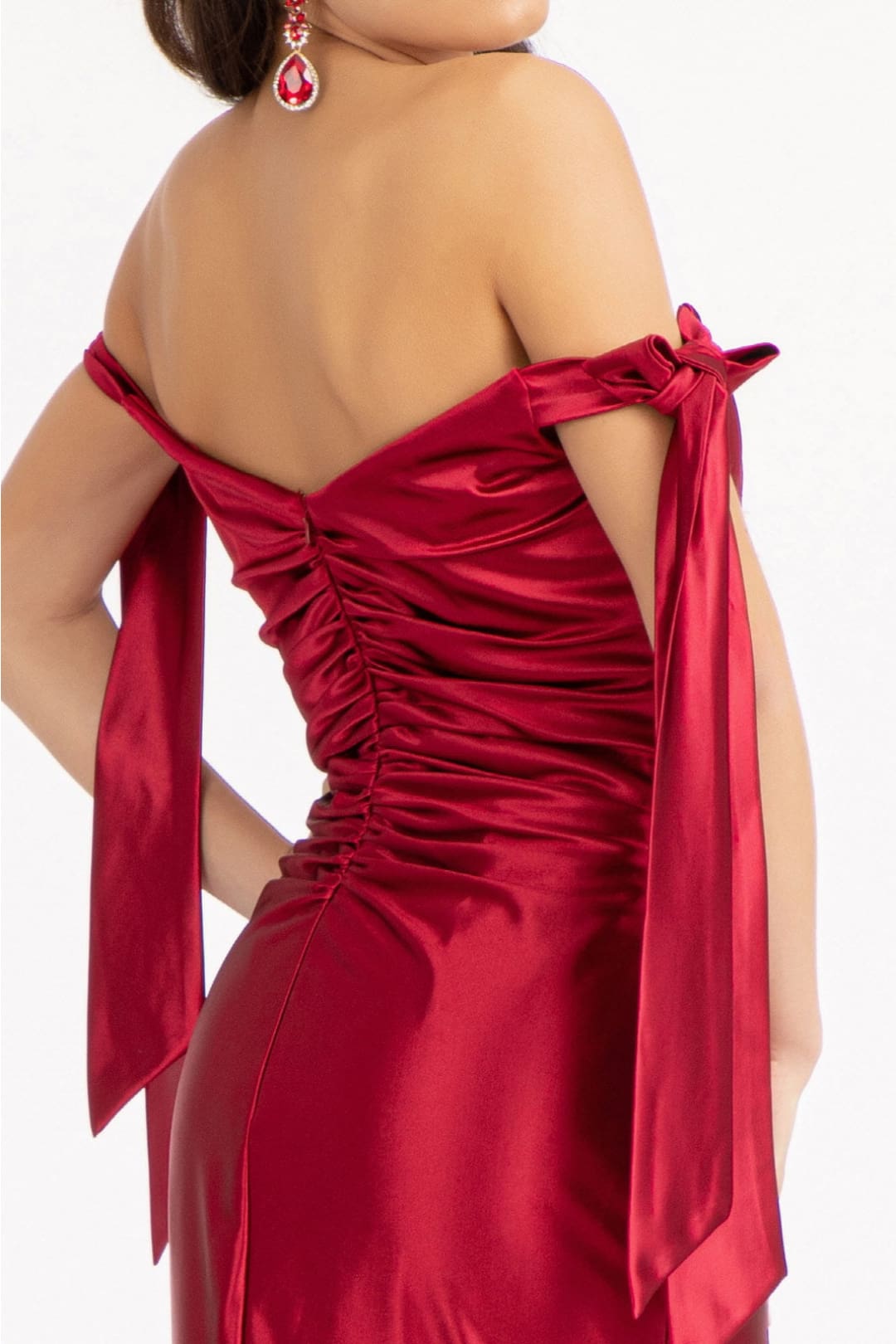 Fitted Off Shoulder Satin Gown by Elizabeth K GL3059 - Long Formal Dresses