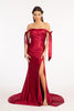 Fitted Off Shoulder Satin Gown by Elizabeth K GL3059 - XS / Burgundy - Long Formal Dresses