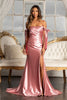 Fitted Off Shoulder Satin Gown by Elizabeth K GL3059 - XS / Dusty Rose - Long Formal Dresses