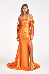 Fitted Off Shoulder Satin Gown by Elizabeth K GL3059 - XS / Sienna - Long Formal Dresses