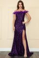Poly USA 8980 Fitted Off Shoulder Sequin Feather Gown