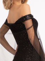 Fitted Off Shoulder Sequin Gown by Elizabeth K GL3054
