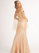 Fitted Off Shoulder Sequin Gown by Elizabeth K GL3054