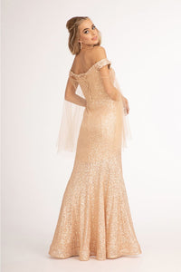 Fitted Off Shoulder Sequin Gown by Elizabeth K GL3054 - Long Formal Dresses