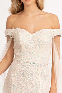 Fitted Off Shoulder Sequin Gown by Elizabeth K GL3054 - Long Formal Dresses