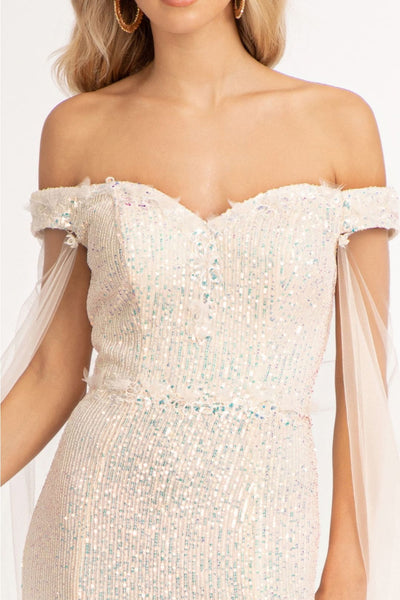 Fitted Off Shoulder Sequin Gown by Elizabeth K GL3054 - Long Formal Dresses