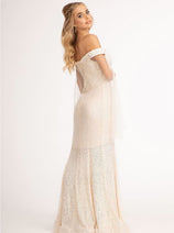 Fitted Off Shoulder Sequin Gown by Elizabeth K GL3054