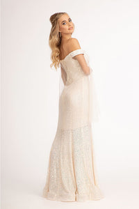 Fitted Off Shoulder Sequin Gown by Elizabeth K GL3054 - Long Formal Dresses