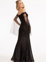 Fitted Off Shoulder Sequin Gown by Elizabeth K GL3054