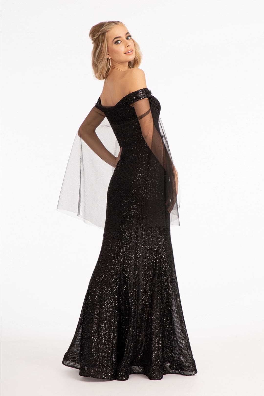 Fitted Off Shoulder Sequin Gown by Elizabeth K GL3054 - Long Formal Dresses